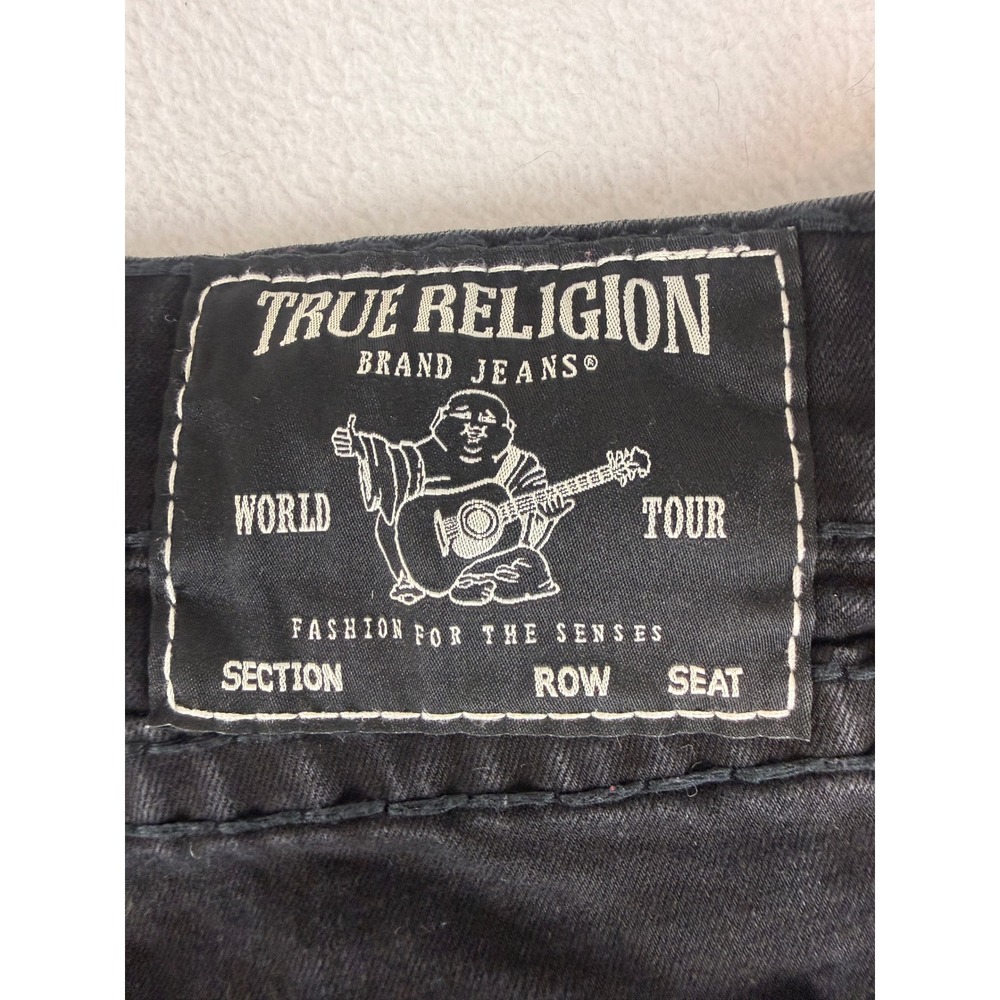 True Religion Ricky Relaxed Straight Jeans Mens 38 Black Red Contrast Stitching - Picture 11 of 11